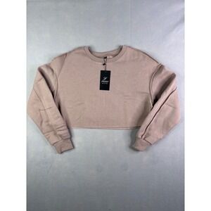 FKEEP Womens Mauve Taupe Cropped Crewneck Fleece Sweatshirt Raw Hem Small NWT